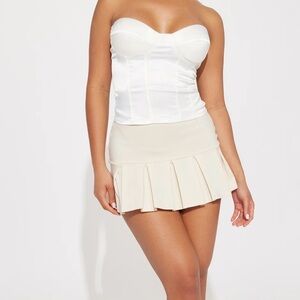 🟠Fashion Nova Cream Sweeter Times Pleated Micro Mini Skirt Size Small New w/ Tag